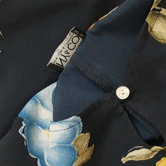 NY&Co Floral Watercolor Print Tank Dress VTG 90s Navy Blue Orange Yellow Size 8 - Picture 11 of 16